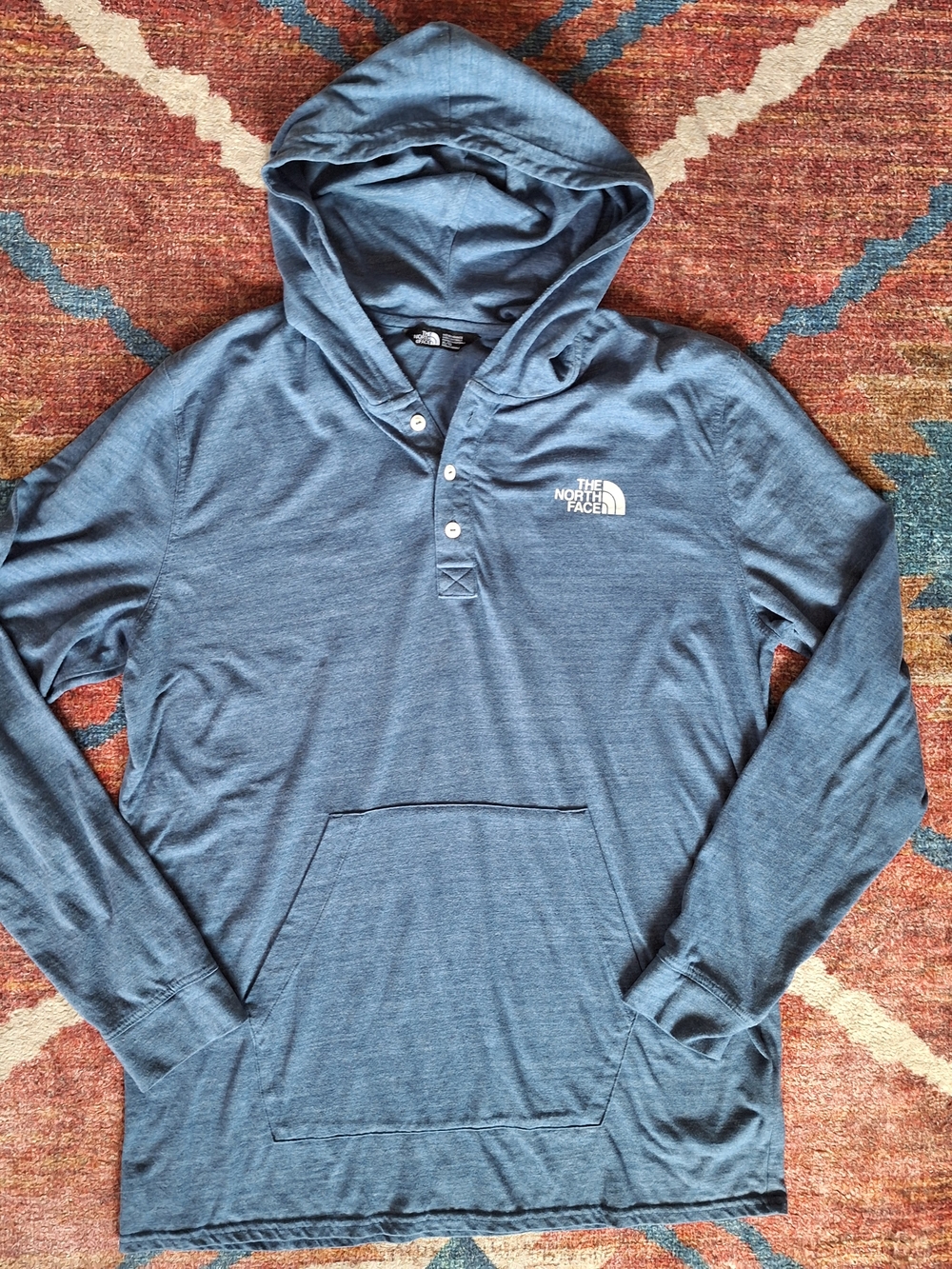 The North Face Men's Heathered Slate Blue Hooded Long-Sleeve Tee